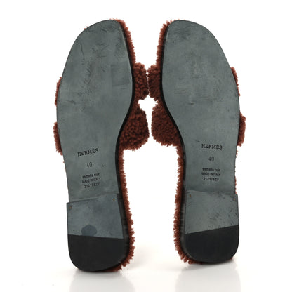 Hermes Woolskin Oran Sandals 40 Cognac 5 of 7