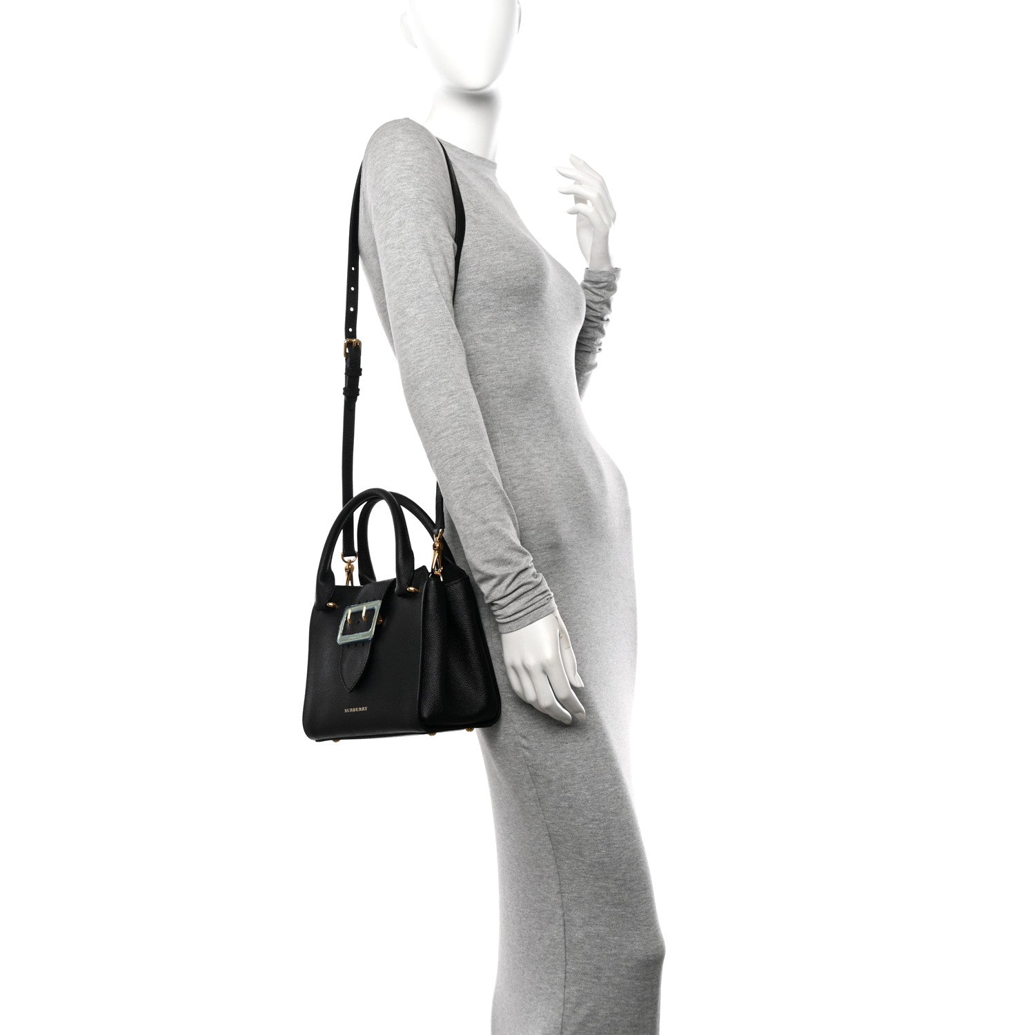 Burberry Soft Grain Calfskin Small Buckle Tote Black 3 of 21