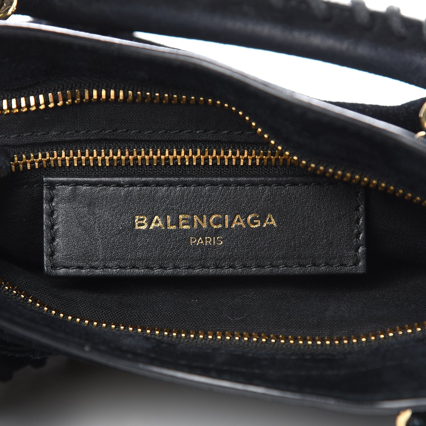 Baby Daim Suede Gold Metallic Edge Hardware Mini City Black