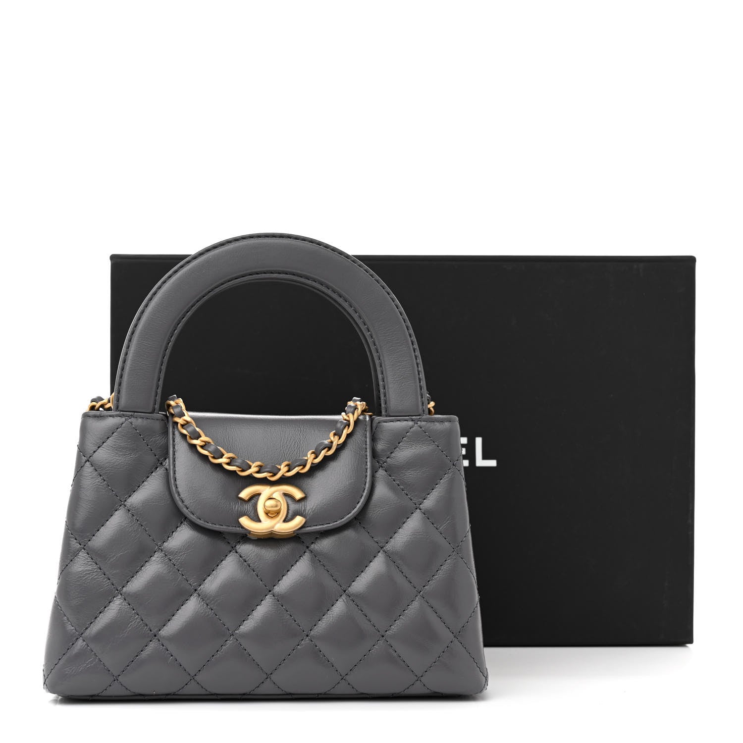 Chanel Shiny Aged Calfskin Quilted Nano Kelly Shopper Grey 12 of 12