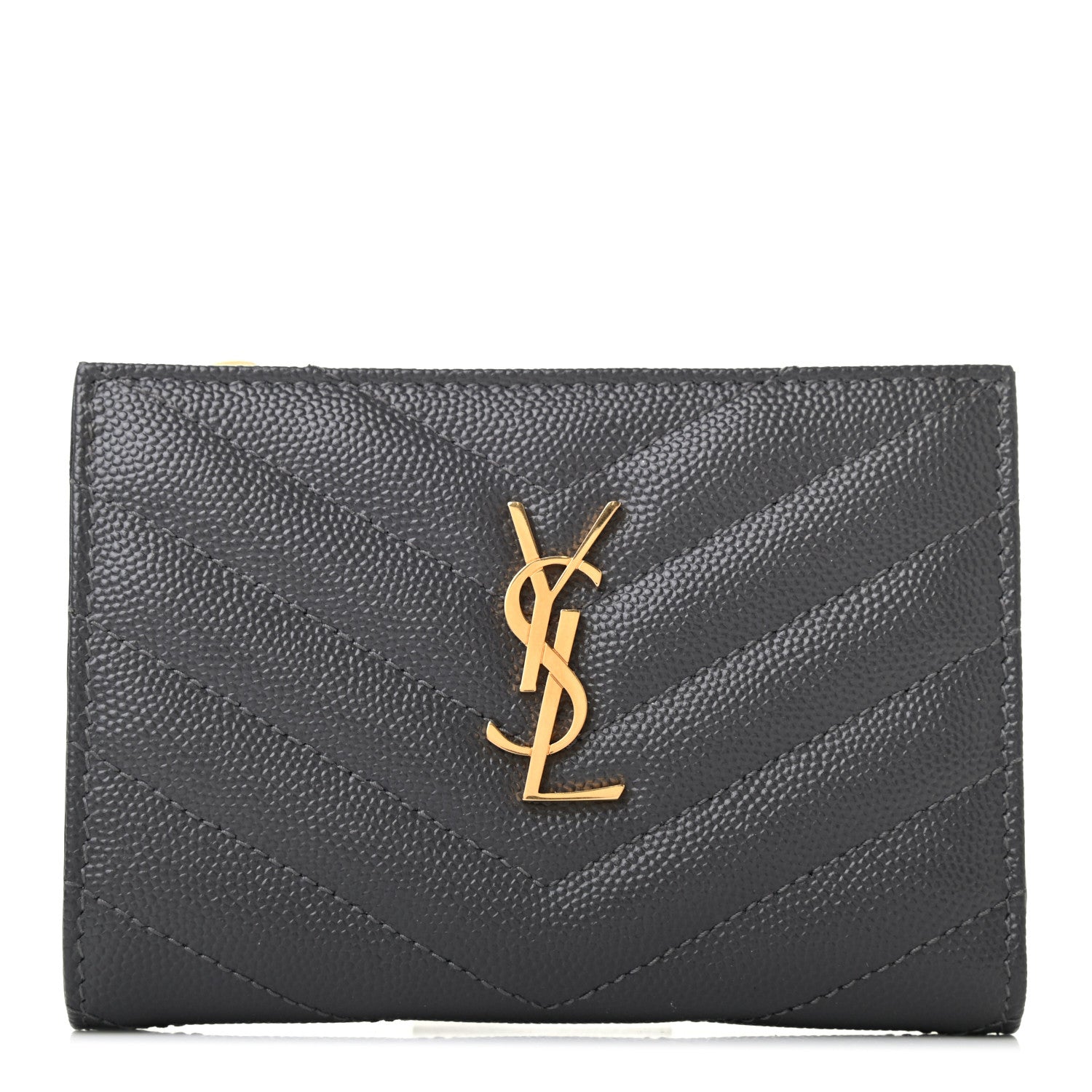 Saint Laurent Grain De Poudre Matelasse Chevron Monogram Zipped Two-Part Wallet Storm 1 of 9