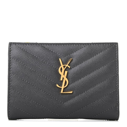 Saint Laurent Grain De Poudre Matelasse Chevron Monogram Zipped Two-Part Wallet Storm 1 of 9