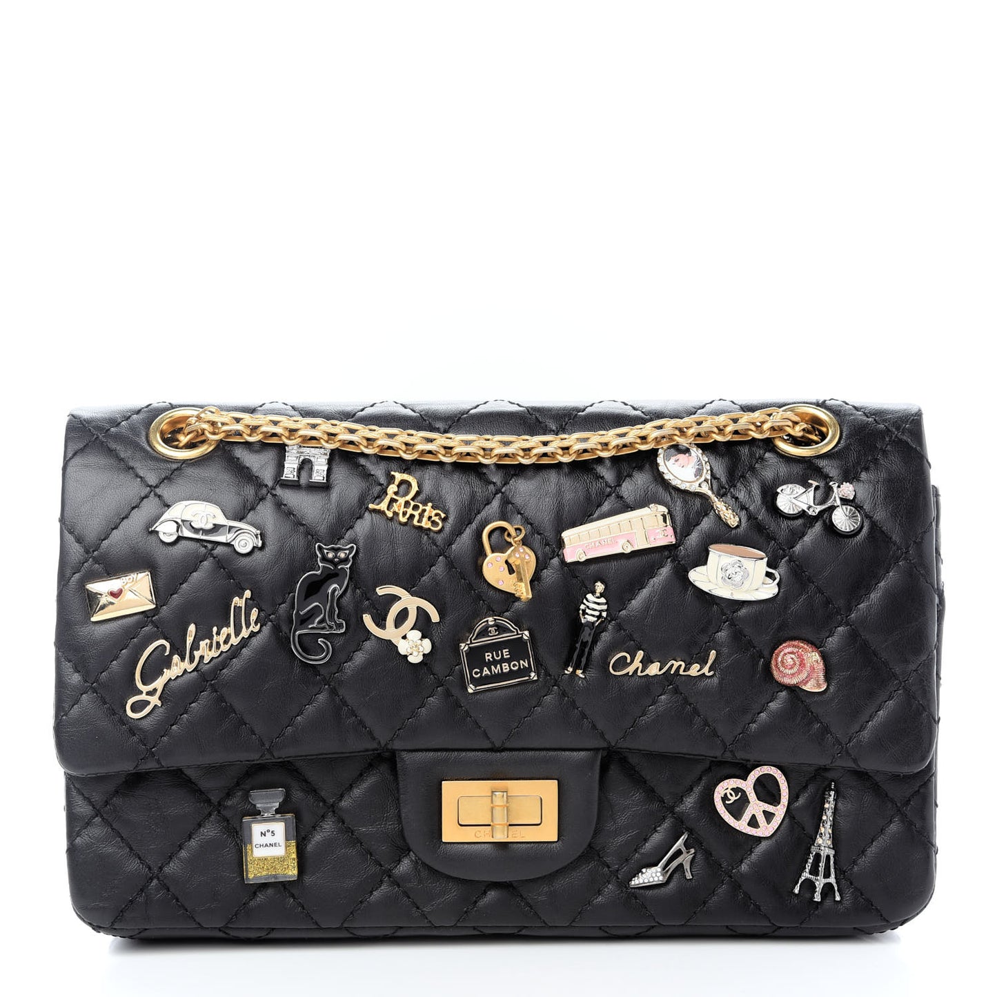 Aged Calfskin Lucky Charms 2.55 Reissue 225 Flap Black