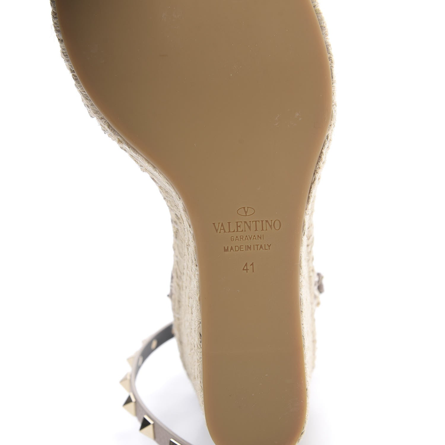 Valentino Garavani Grained Calfskin Rockstud Ankle Strap Espadrille 15/105mm Wedge Sandals 41 Poudre Natural 7 of 8