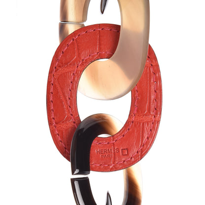 Hermes Buffalo Horn Alligator Isidore Necklace Rouge H 4 of 7