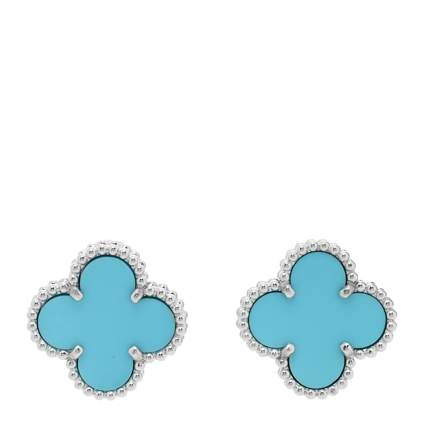 18K White Gold Turquoise Vintage Alhambra Earrings