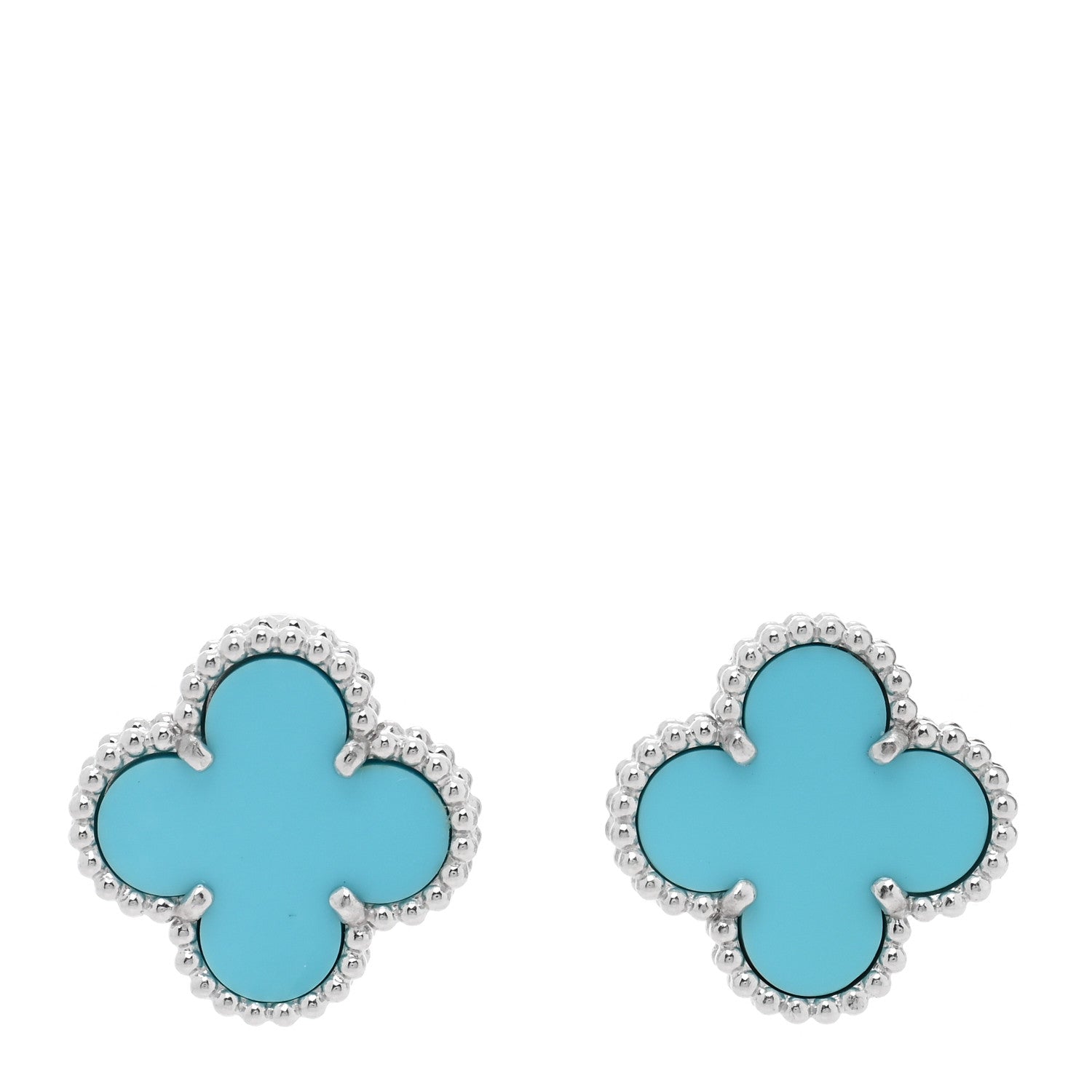 Van Cleef & Arpels 18K White Gold Turquoise Vintage Alhambra Earrings 1 of 4