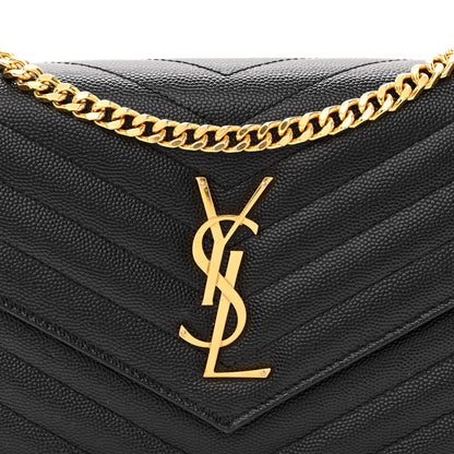Saint Laurent Grain De Poudre Matelasse Chevron Monogram Chain Wallet Black 7 of 11