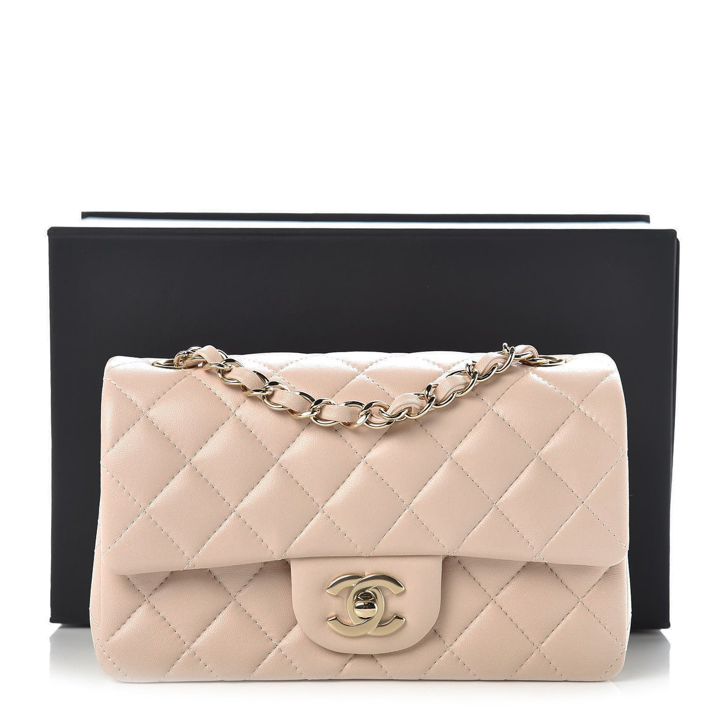 Lambskin Quilted Mini Rectangular Flap Light Beige
