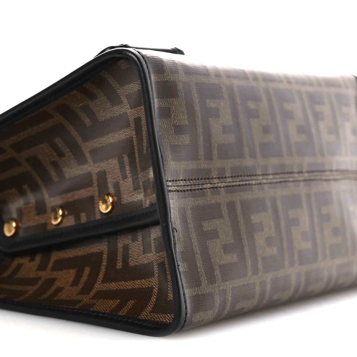 Fendi Glazed Fabric Vitello Century FF 1974 Stamp Patch Mini Peekaboo Defender Cover Mogano Panna Black 7 of 8