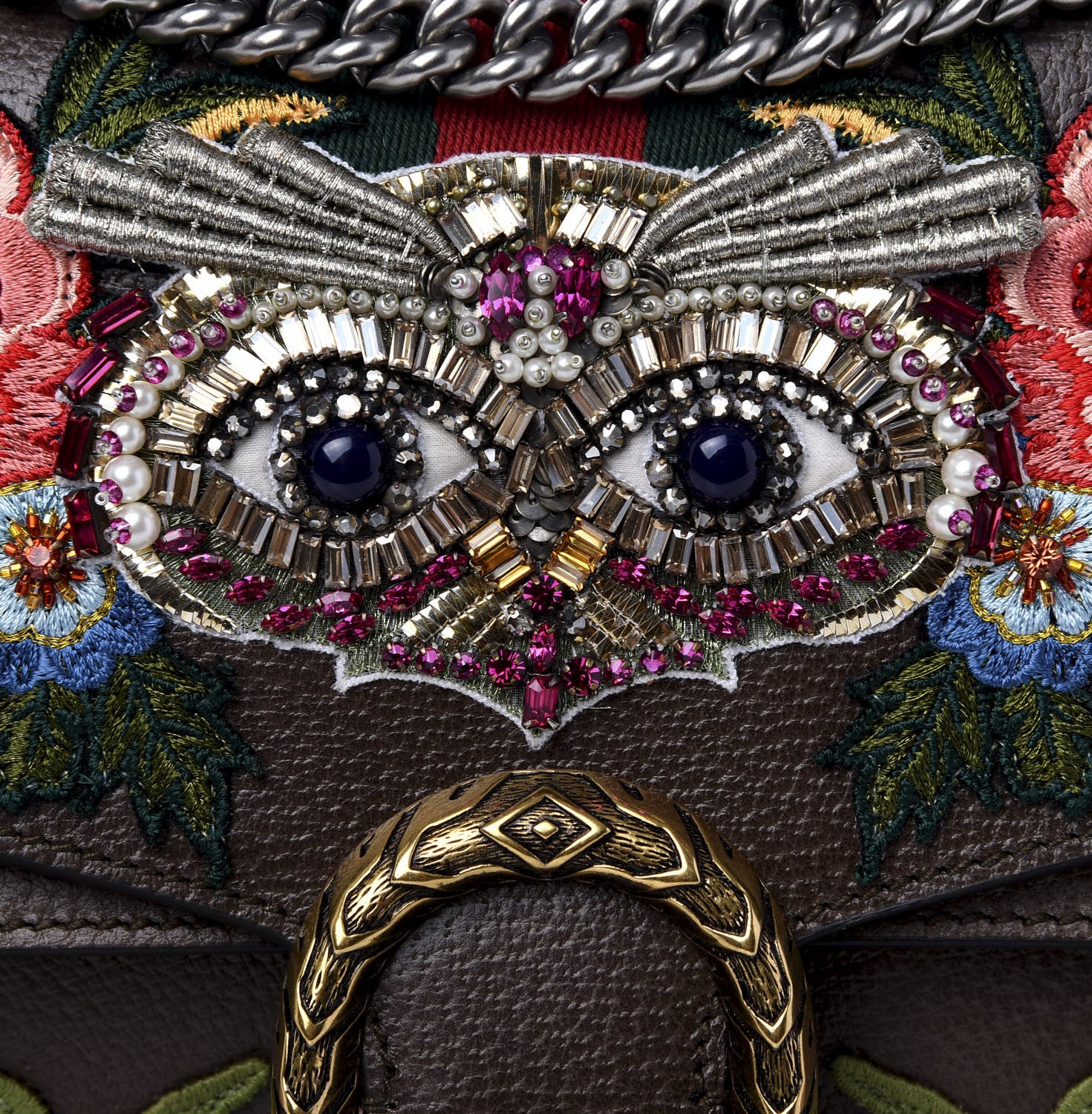 Gucci Calfskin Web Owl Embroidered Medium Dionysus Shoulder Bag New Acero Multicolor 9 of 9