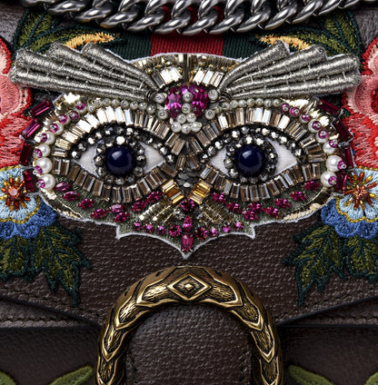 Gucci Calfskin Web Owl Embroidered Medium Dionysus Shoulder Bag New Acero Multicolor 9 of 9