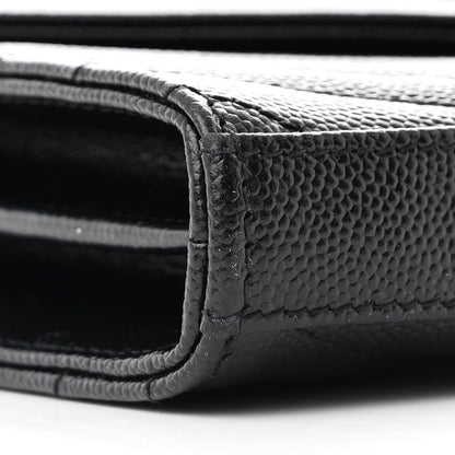 Saint Laurent Grain De Poudre Matelasse Chevron Monogram Monochrome Chain Wallet Black 10 of 11