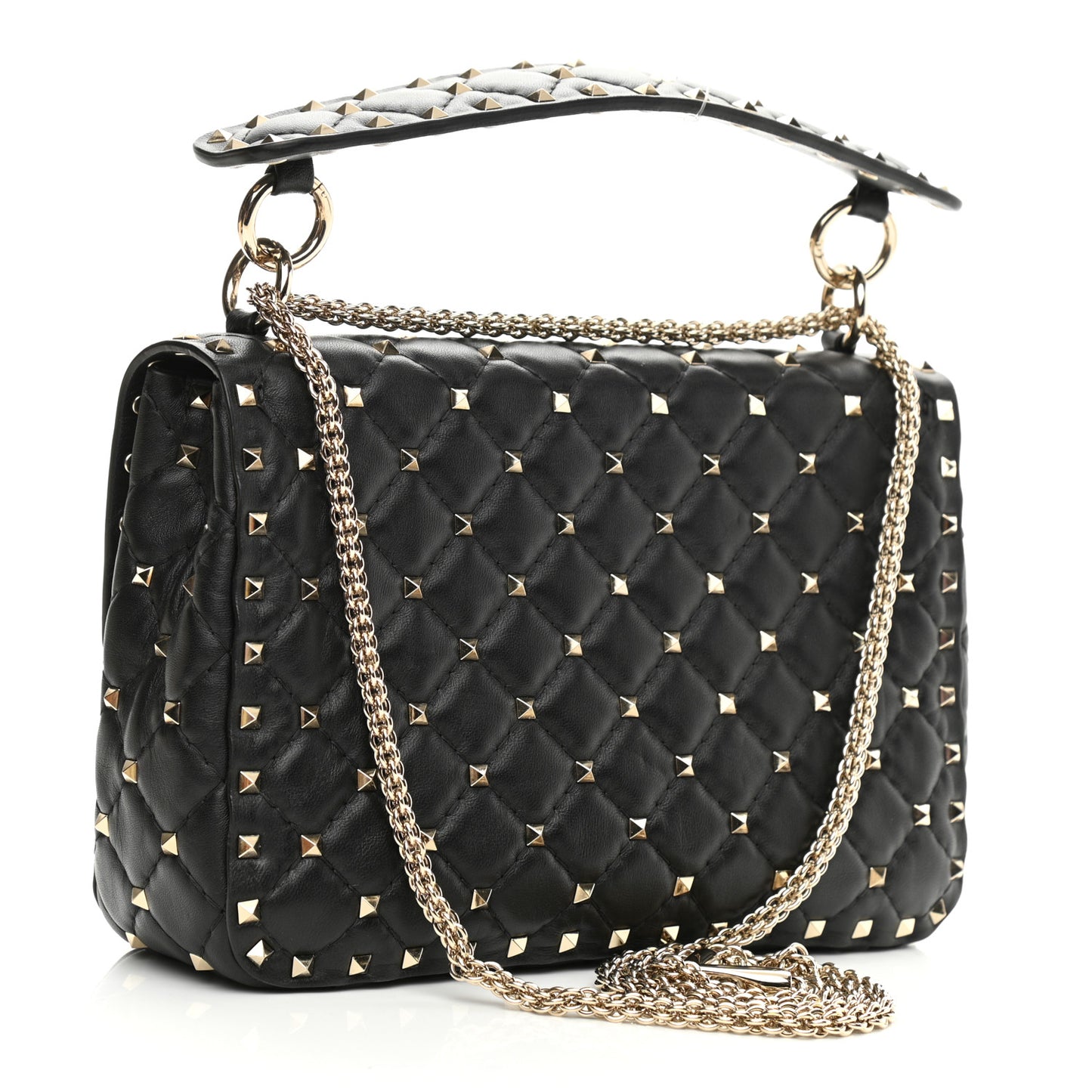 Lambskin VLTN Print Medium Rockstud Spike Shoulder Bag Black