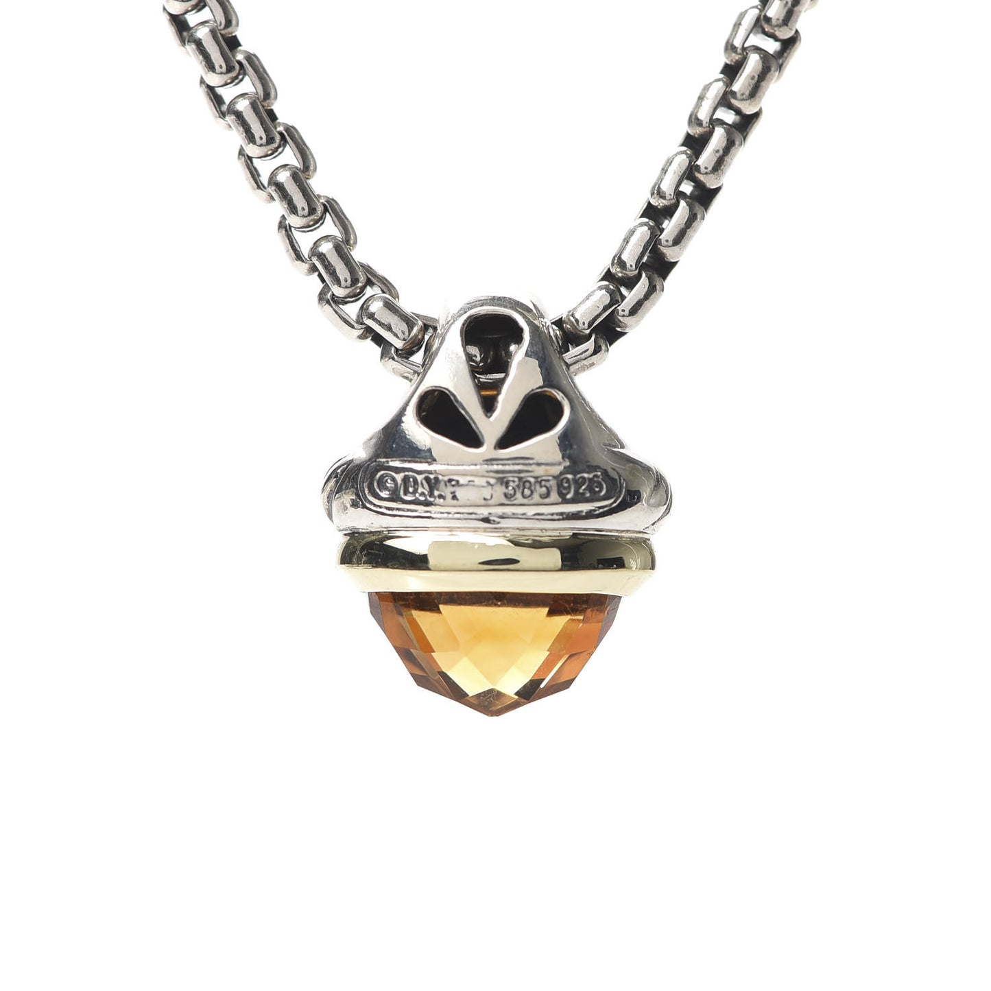 Sterling Silver 14K Yellow Gold Citrine Acorn Pendant Necklace