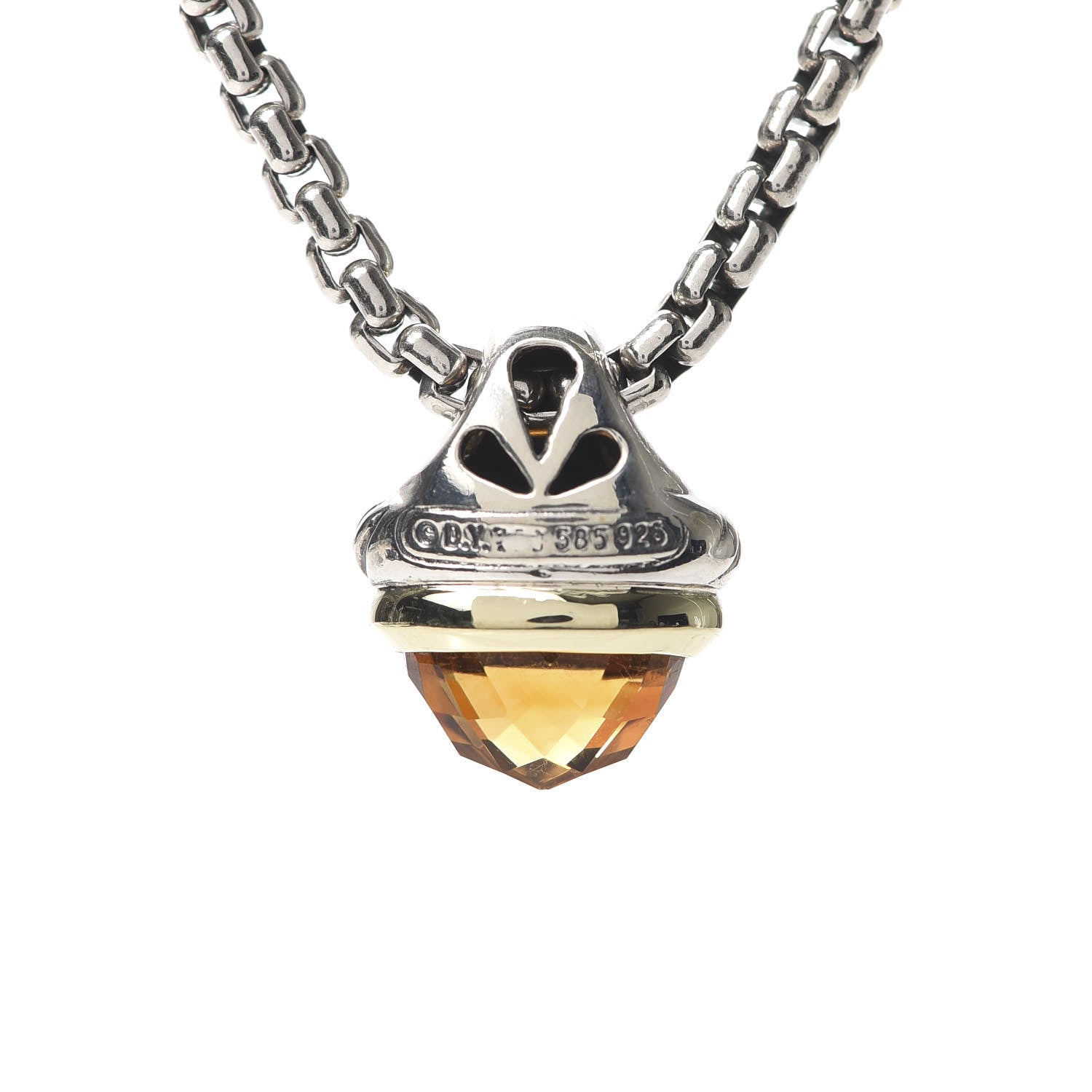 David Yurman Sterling Silver 14K Yellow Gold Citrine Acorn Pendant Necklace 5 of 6