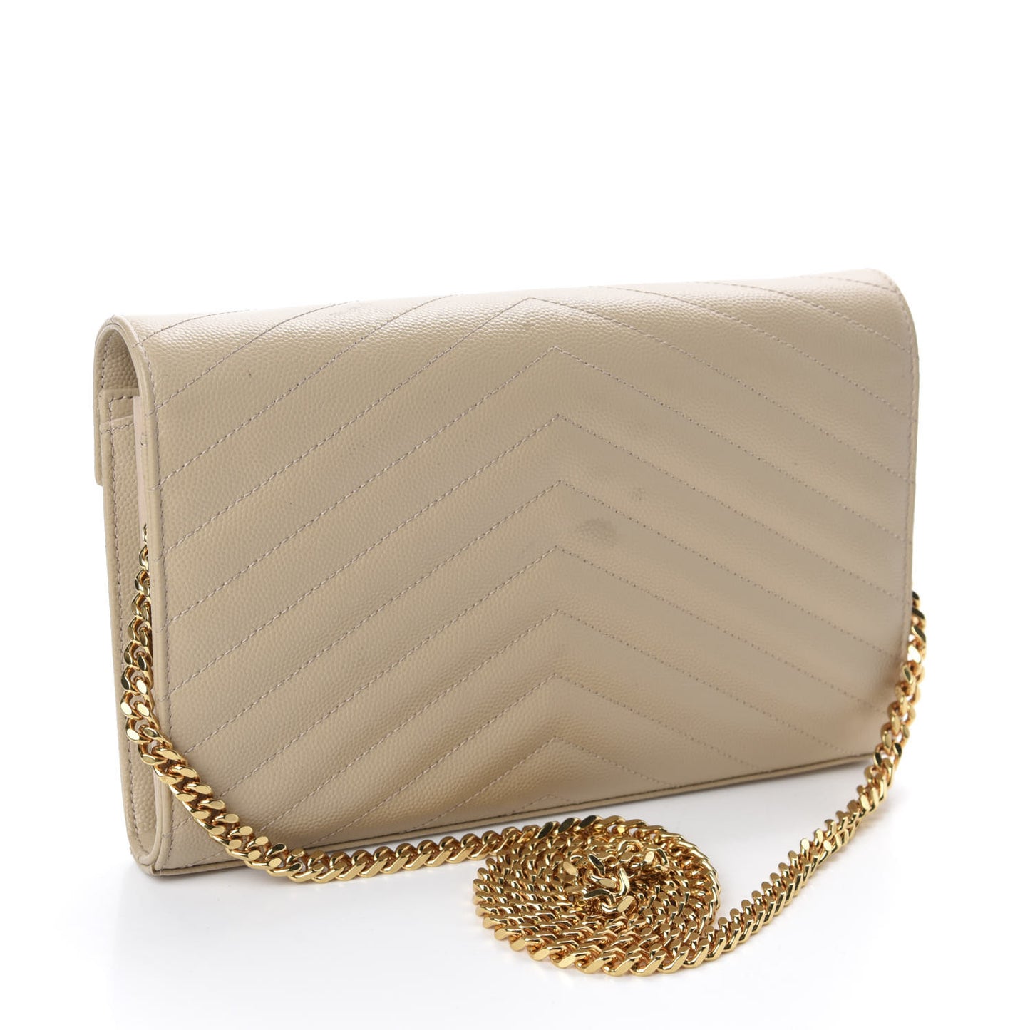 Grain De Poudre Matelasse Chevron Monogram Chain Wallet Nude Powder