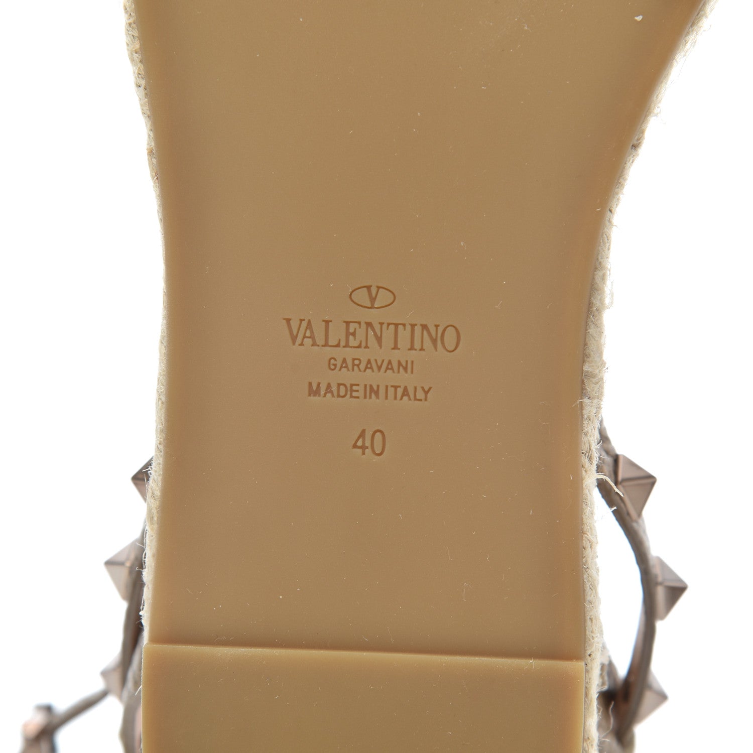 Valentino Garavani Metallic Calfskin Rockstud Ankle Strap Espadrille Flat Sandals 40 Skin 7 of 17