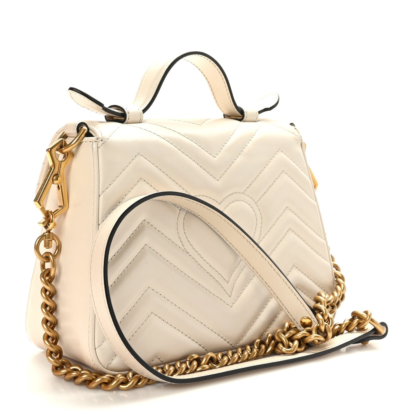 Calfskin Matelasse Mini GG Marmont Top Handle Shoulder Bag White