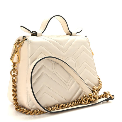 Gucci Calfskin Matelasse Mini GG Marmont Top Handle Shoulder Bag White 3 of 10