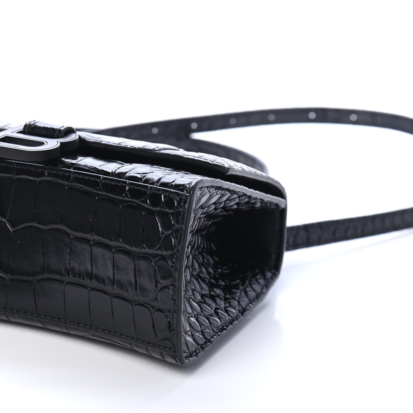 Calfskin Graffiti Logo Monochrome Crocodile Embossed Hourglass Top Handle Bag XS Black