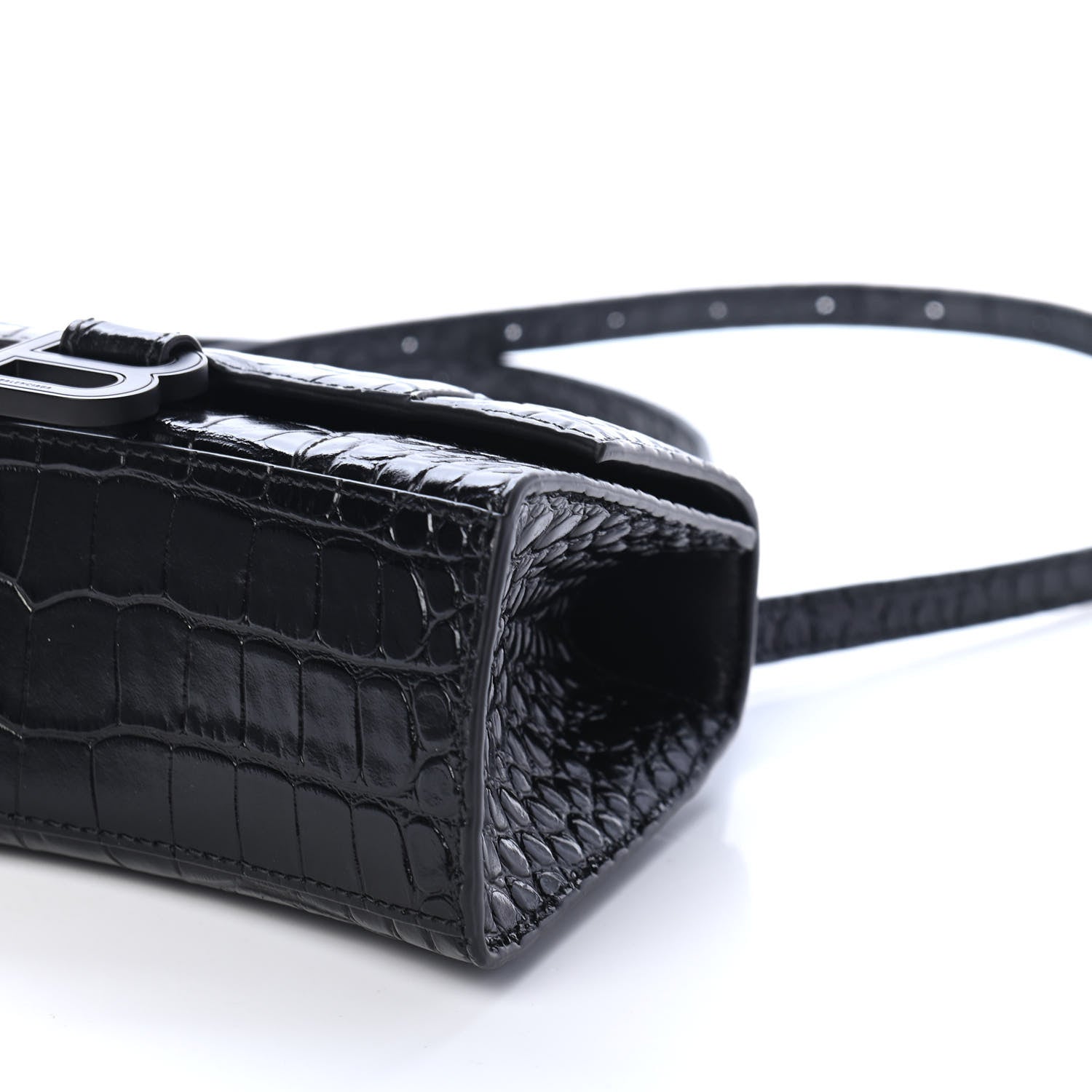 Balenciaga Calfskin Graffiti Logo Monochrome Crocodile Embossed Hourglass Top Handle Bag XS Black 8 of 8