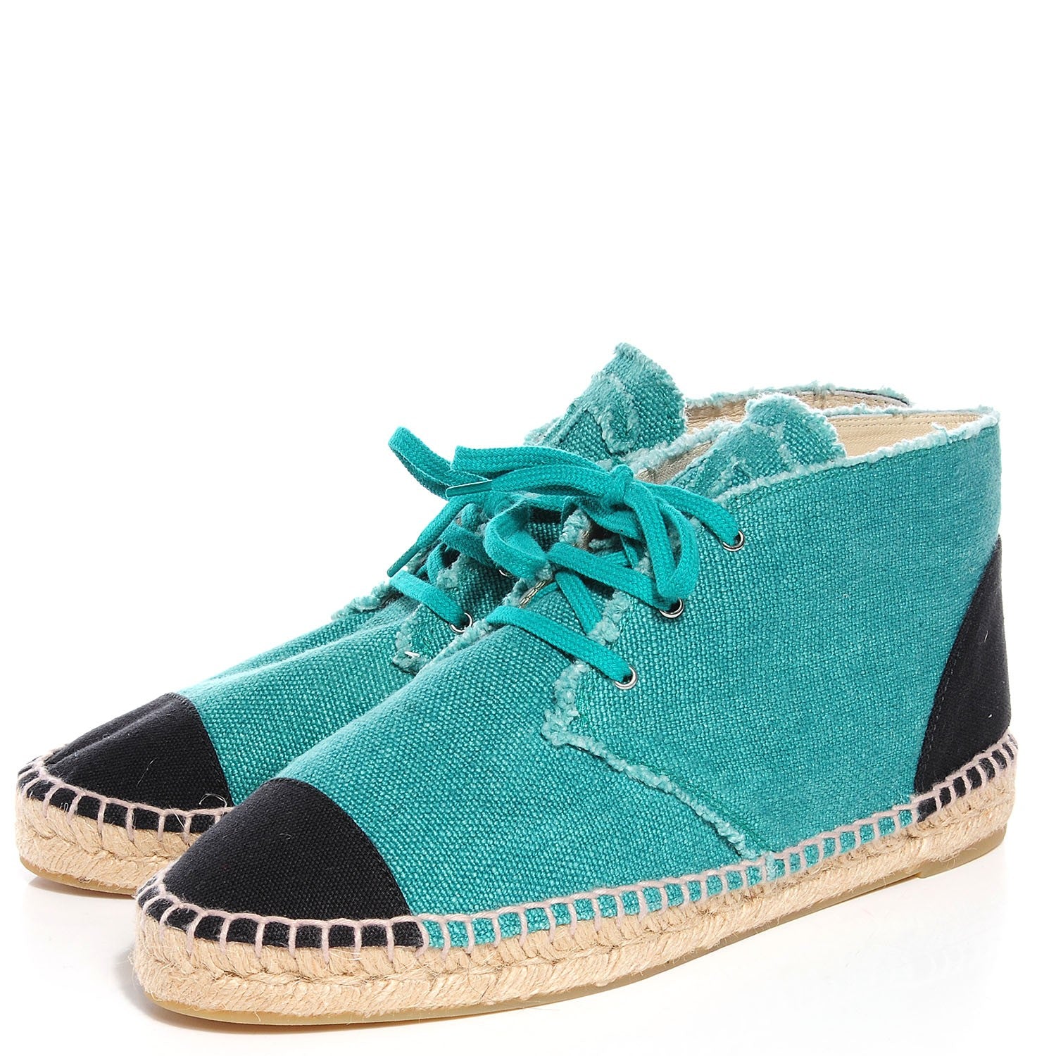 Chanel Canvas Lace Up Espadrilles 41 Green Black 3 of 8