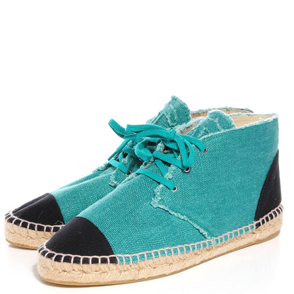Chanel Canvas Lace Up Espadrilles 41 Green Black 3 of 8