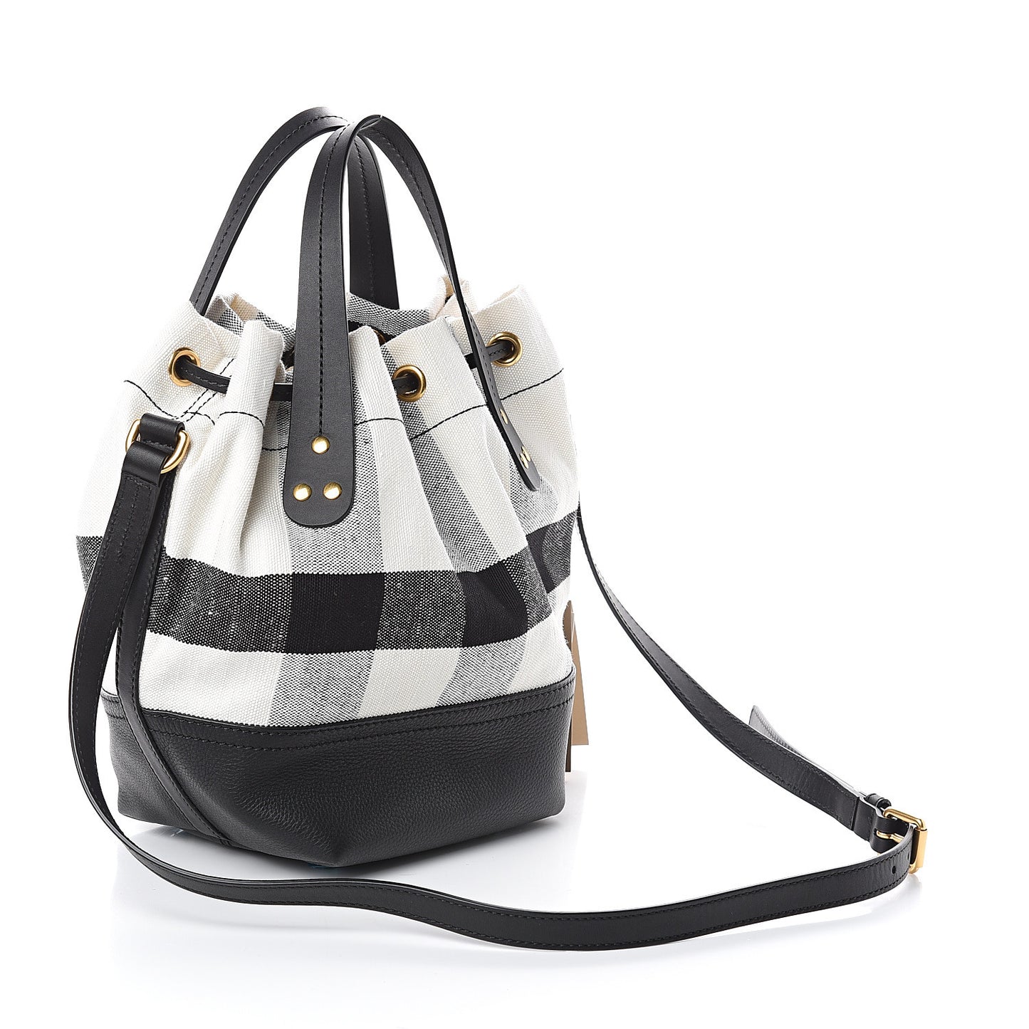 Grainy Calfskin House Check Canvas Small Heston Crossbody White Black