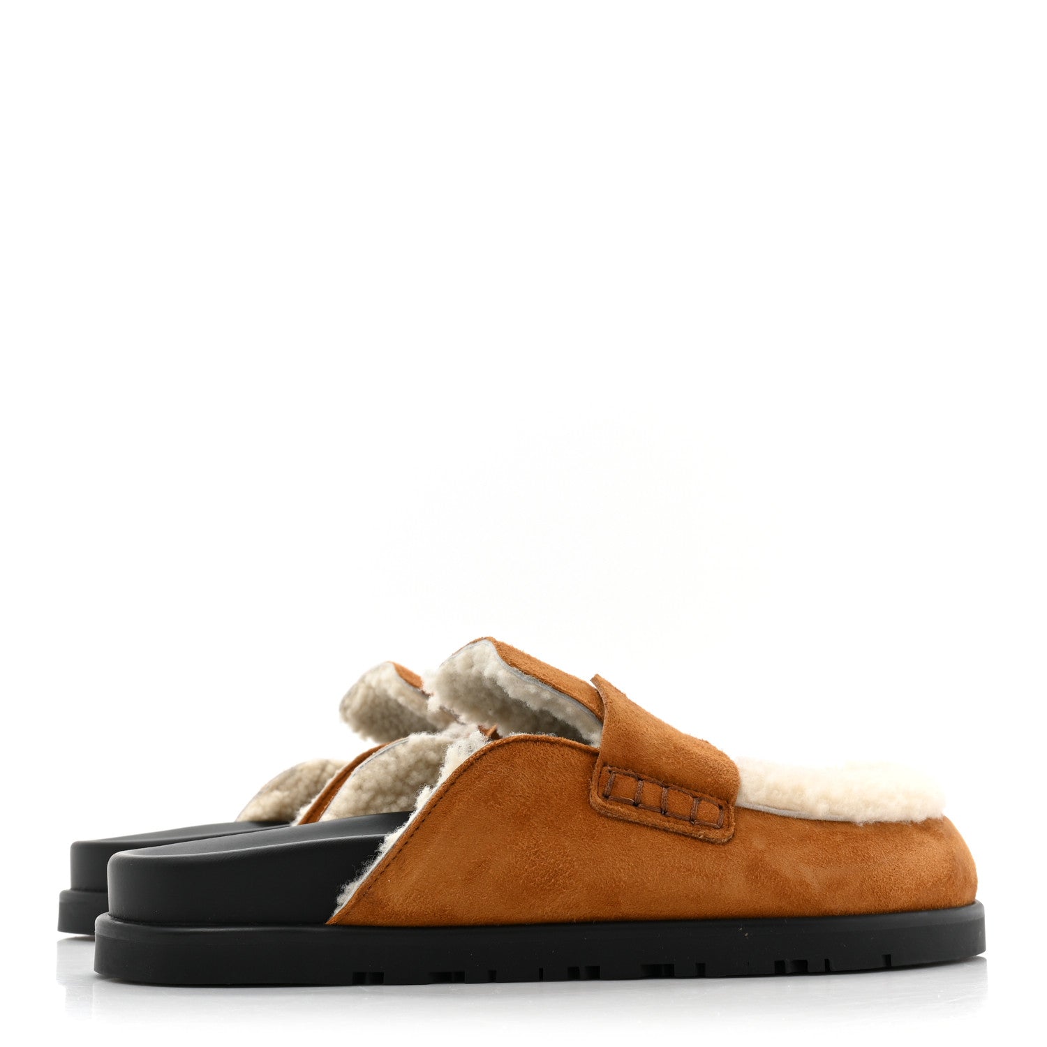 Hermes Suede Goatskin Shearling Go Mules 36 Beige Kraft Ecru 4 of 10