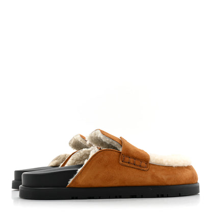 Hermes Suede Goatskin Shearling Go Mules 36 Beige Kraft Ecru 4 of 10