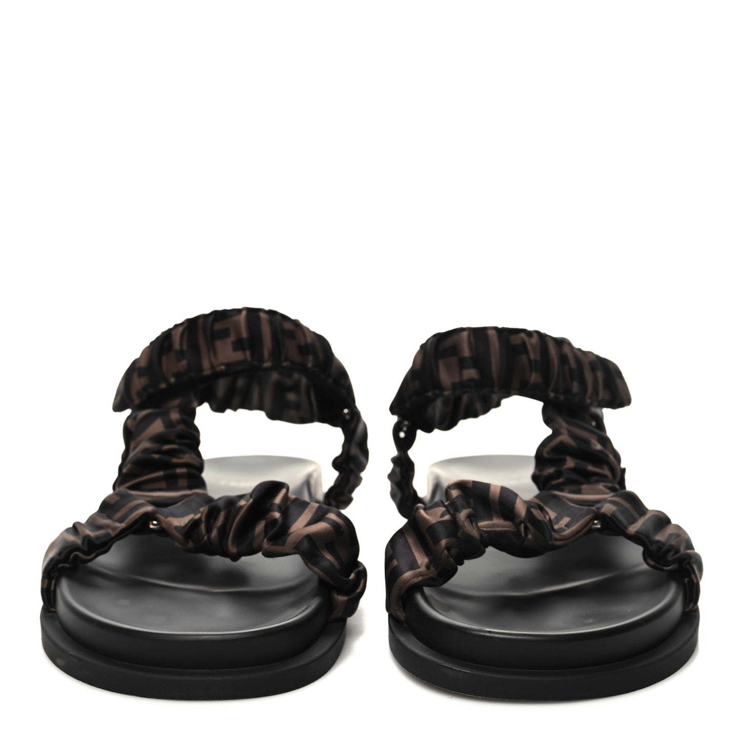 Satin FF Ruched Sandals 41 Tobacco Black