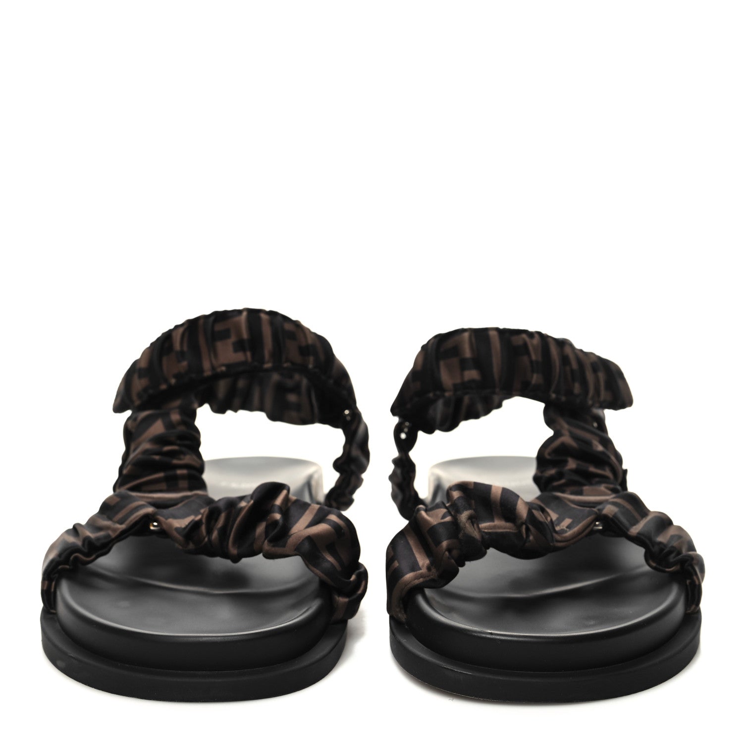 Fendi Satin FF Ruched Sandals 41 Tobacco Black 2 of 8