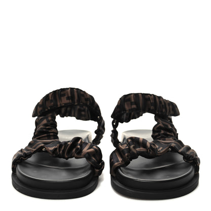 Fendi Satin FF Ruched Sandals 41 Tobacco Black 2 of 8