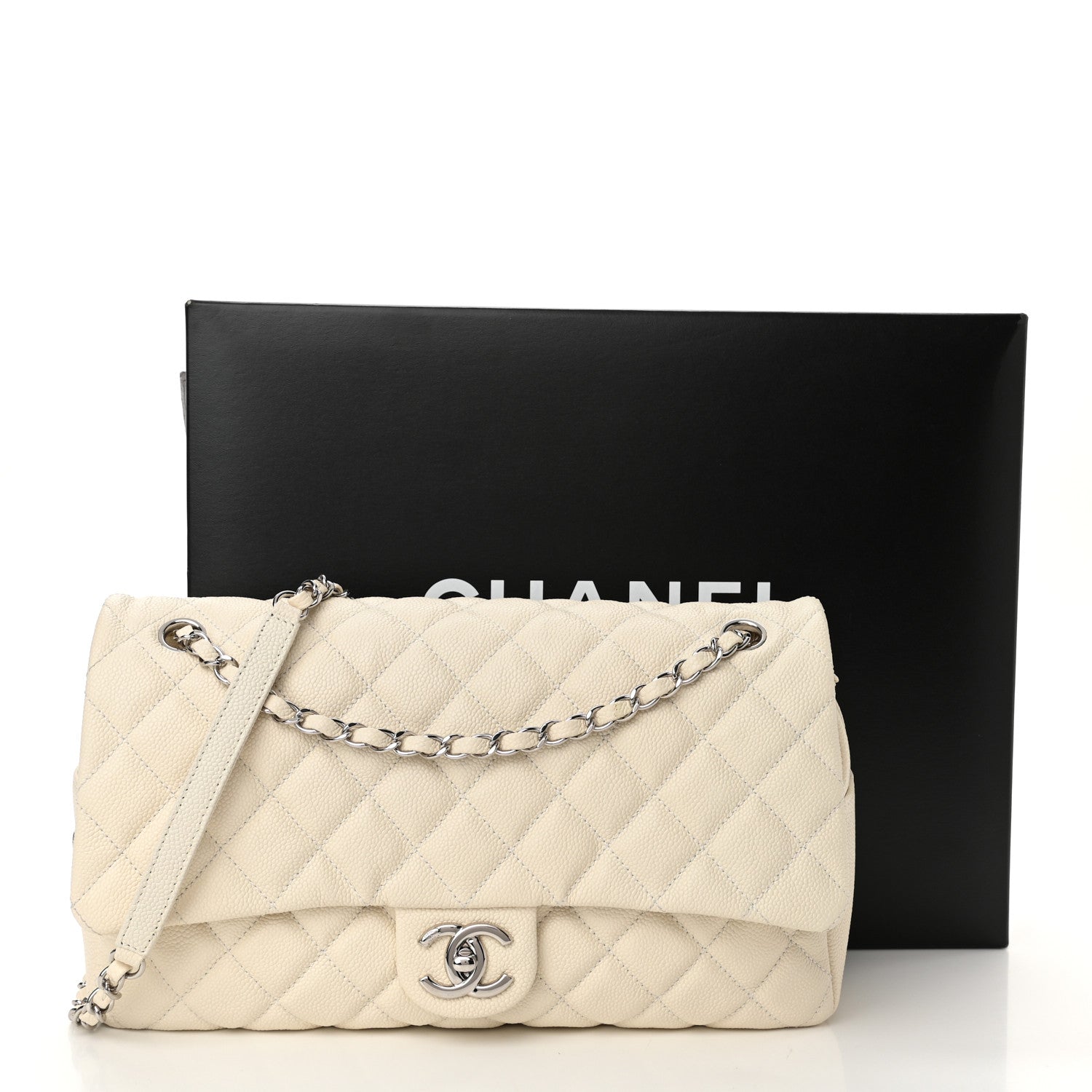 Chanel Caviar Quilted Jumbo Easy Flap Dark White 11 of 11