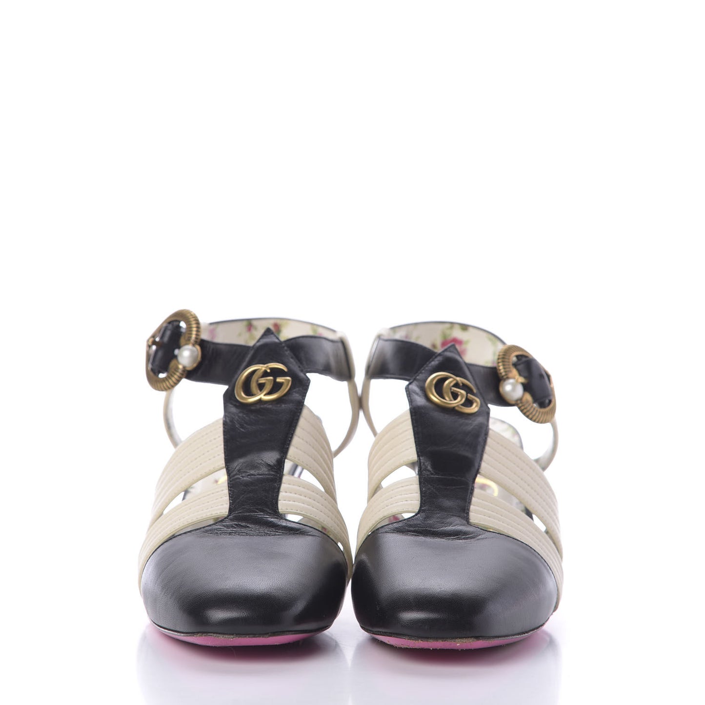 Malaga Kid T-Strap Mid Heel Sandals 40 Black White