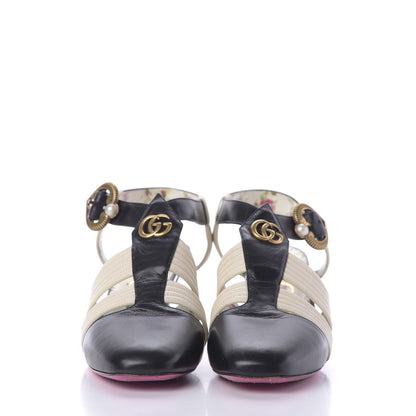 Gucci Malaga Kid T-Strap Mid Heel Sandals 40 Black White 3 of 11