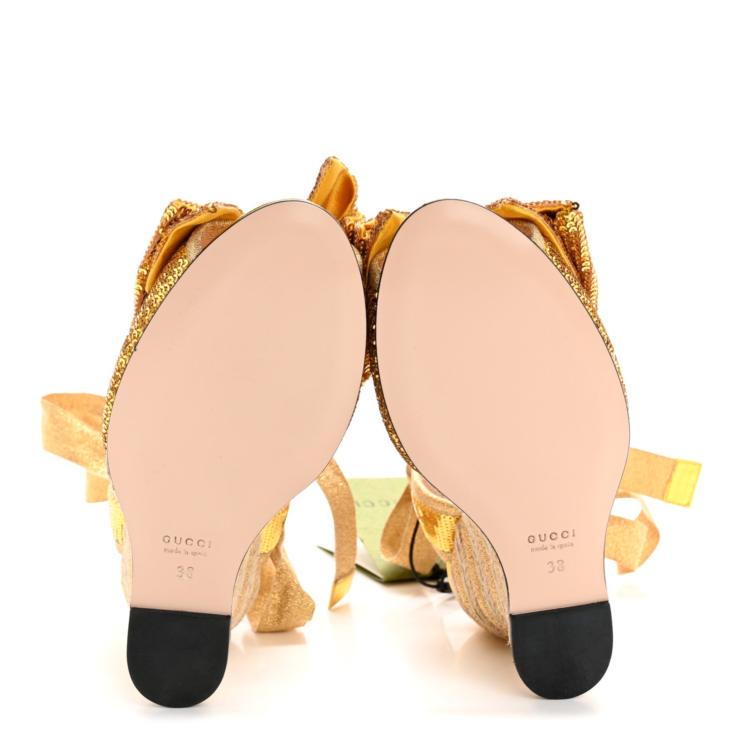 Gucci Metallic Nappa Ophelia Espadrille Platform Wedge Sandals 38