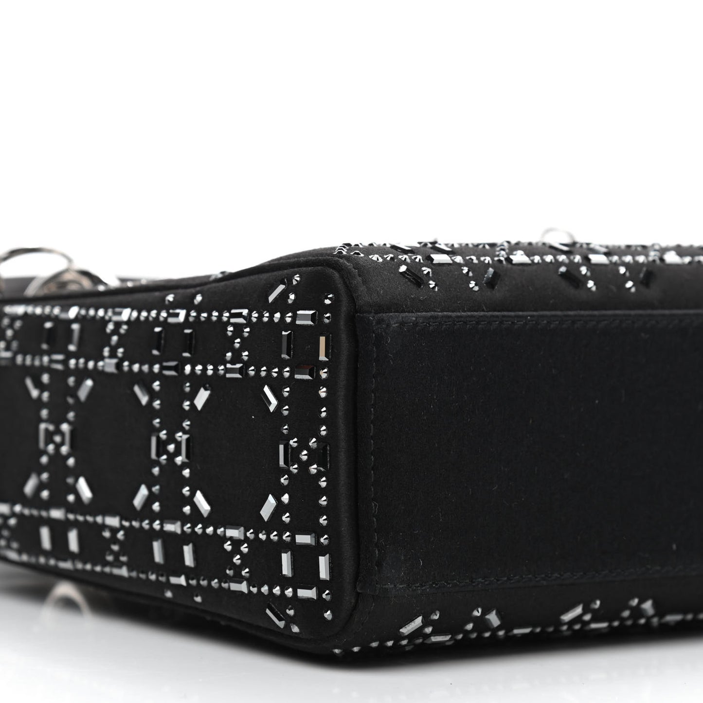 Satin Crystal Cannage Mini Lady Dior Black