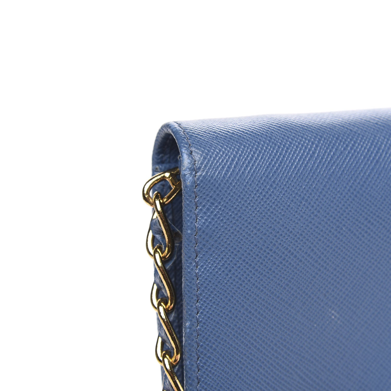 Prada Saffiano Metal Oro Chain Wallet Cobalto 9 of 11