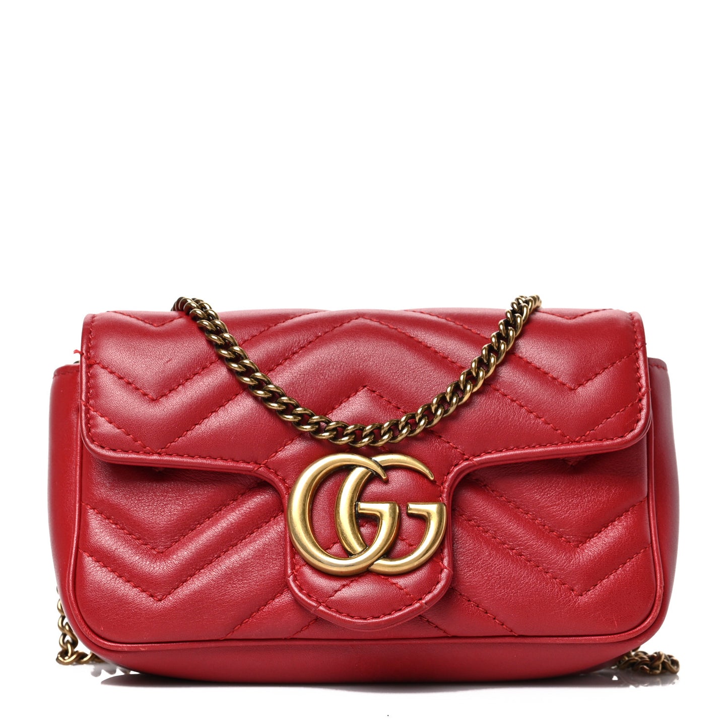 Calfskin Matelasse Super Mini GG Marmont Shoulder Bag Hibiscus Red