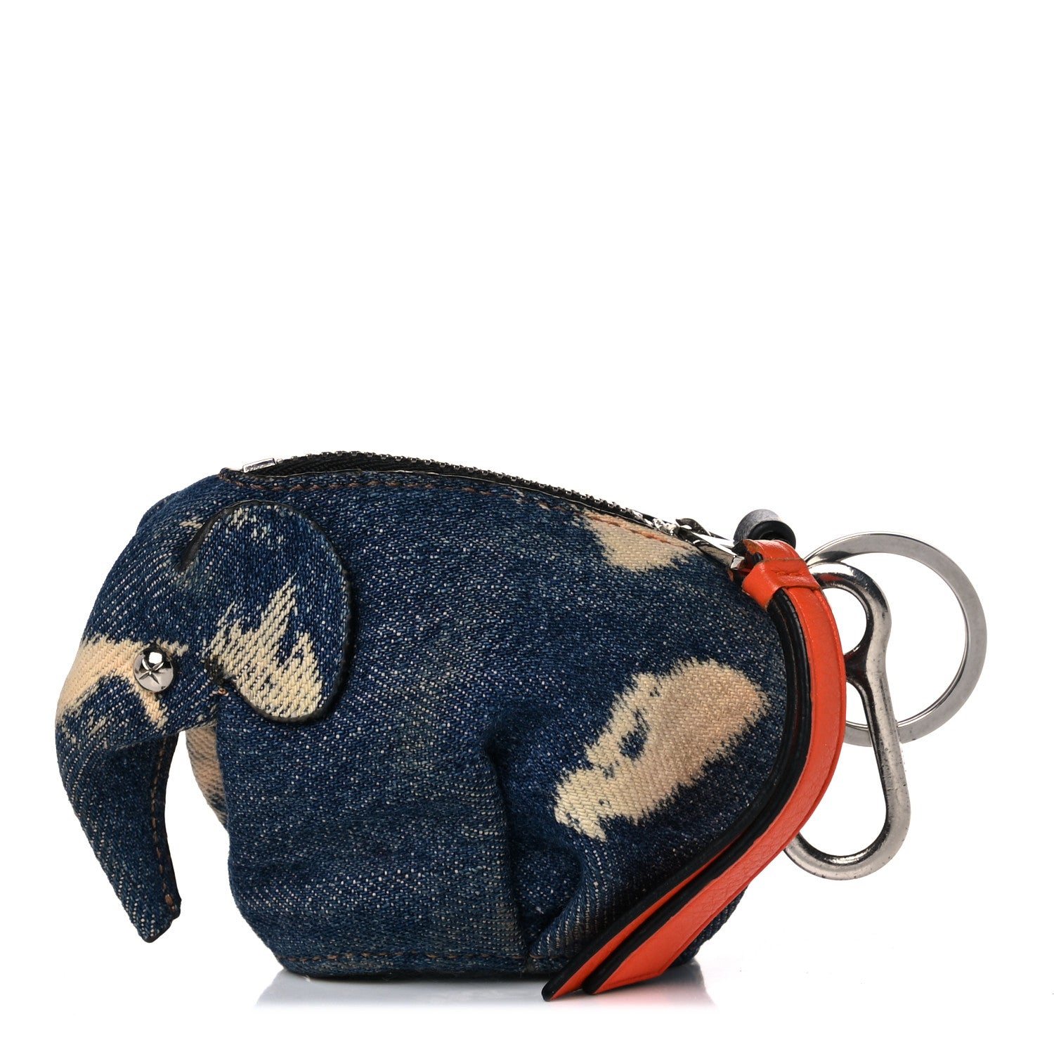 Loewe Denim Calfskin Elephant Coin Purse Bag Charm Key Holder Blue Multicolor 1 of 15