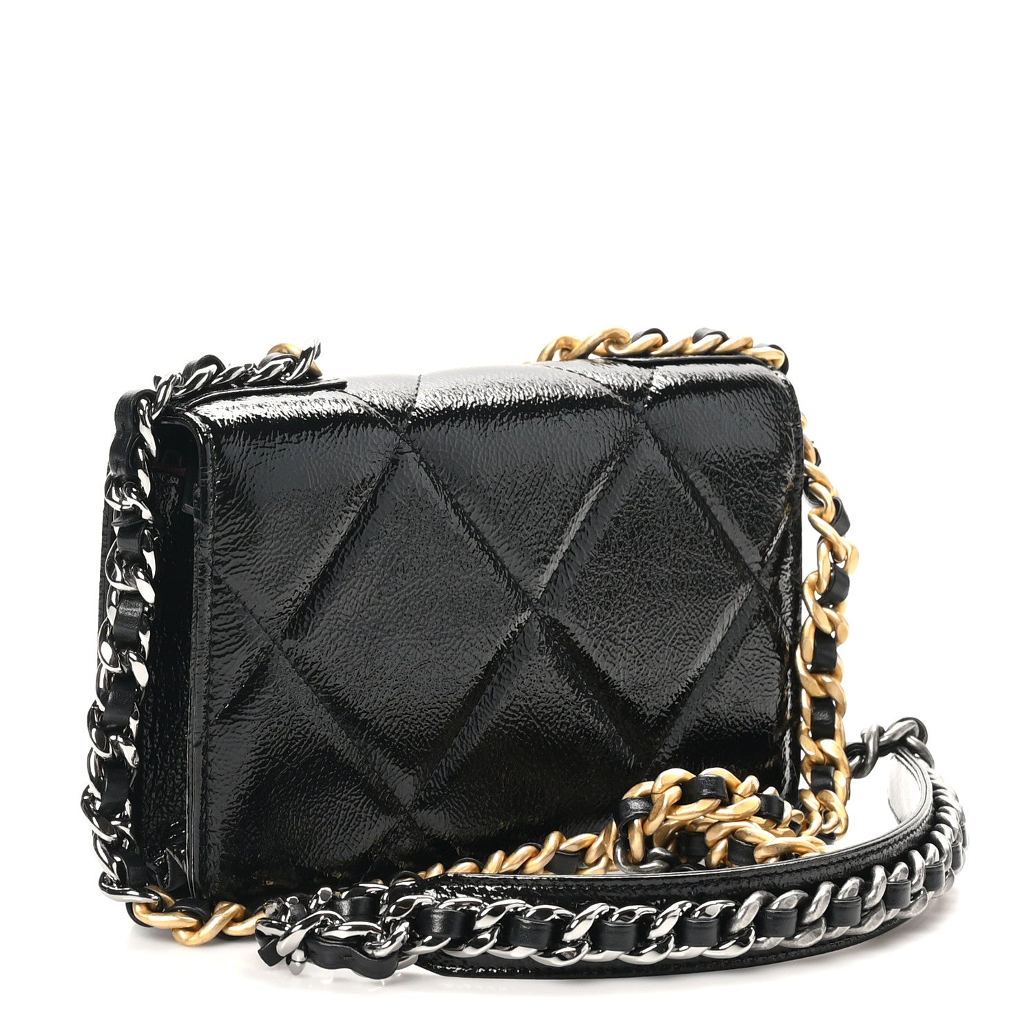 Chanel Shiny Crumpled Calfskin Quilted Chanel 19 Wallet On Chain WOC Black 3 of 11