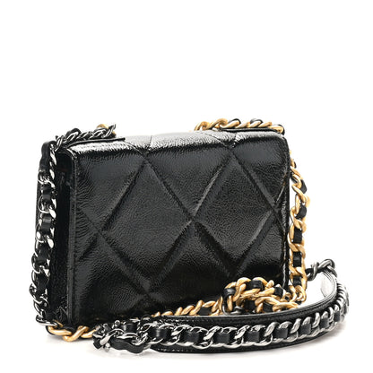 Chanel Shiny Crumpled Calfskin Quilted Chanel 19 Wallet On Chain WOC Black 3 of 11