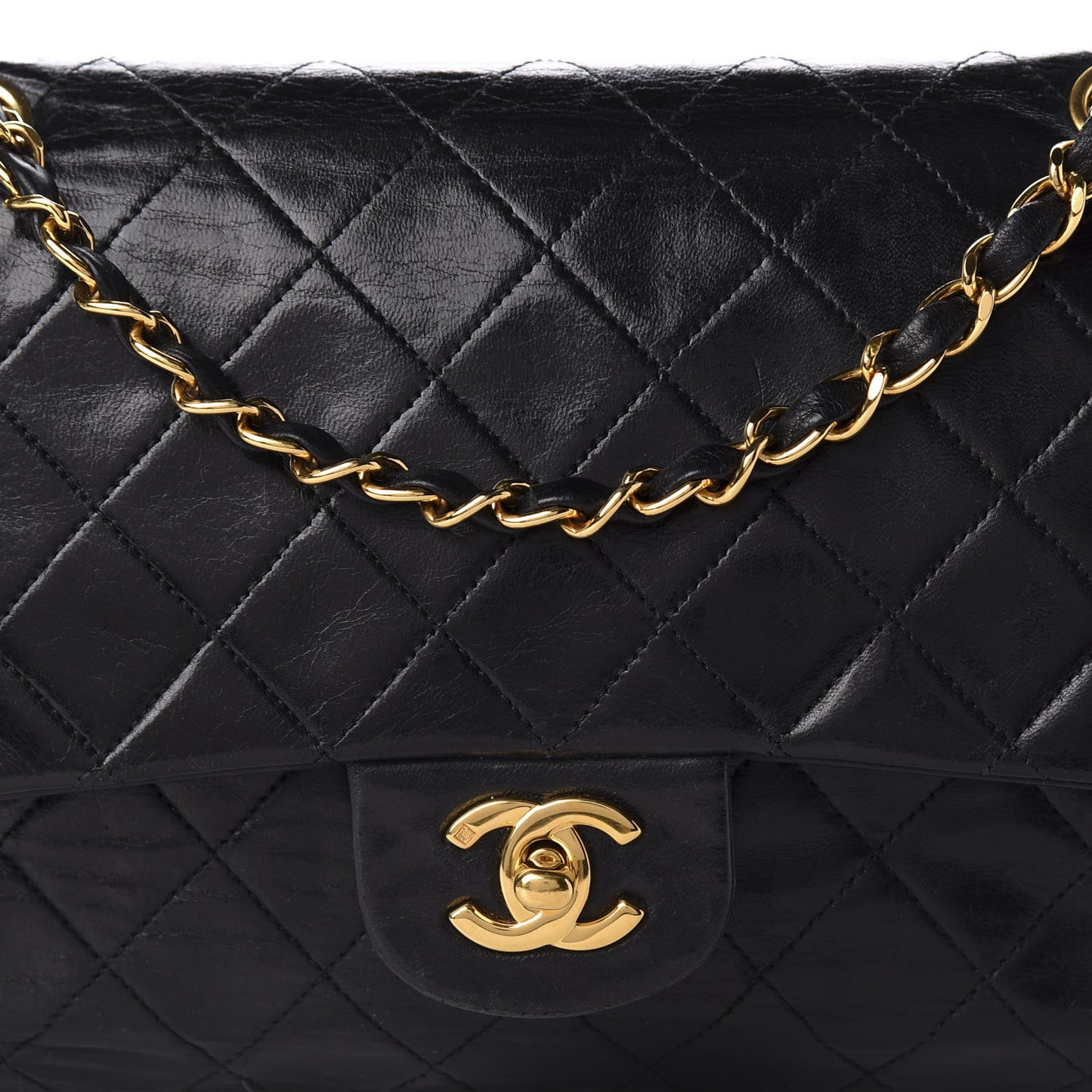 Lambskin Quilted Medium Double Flap Black