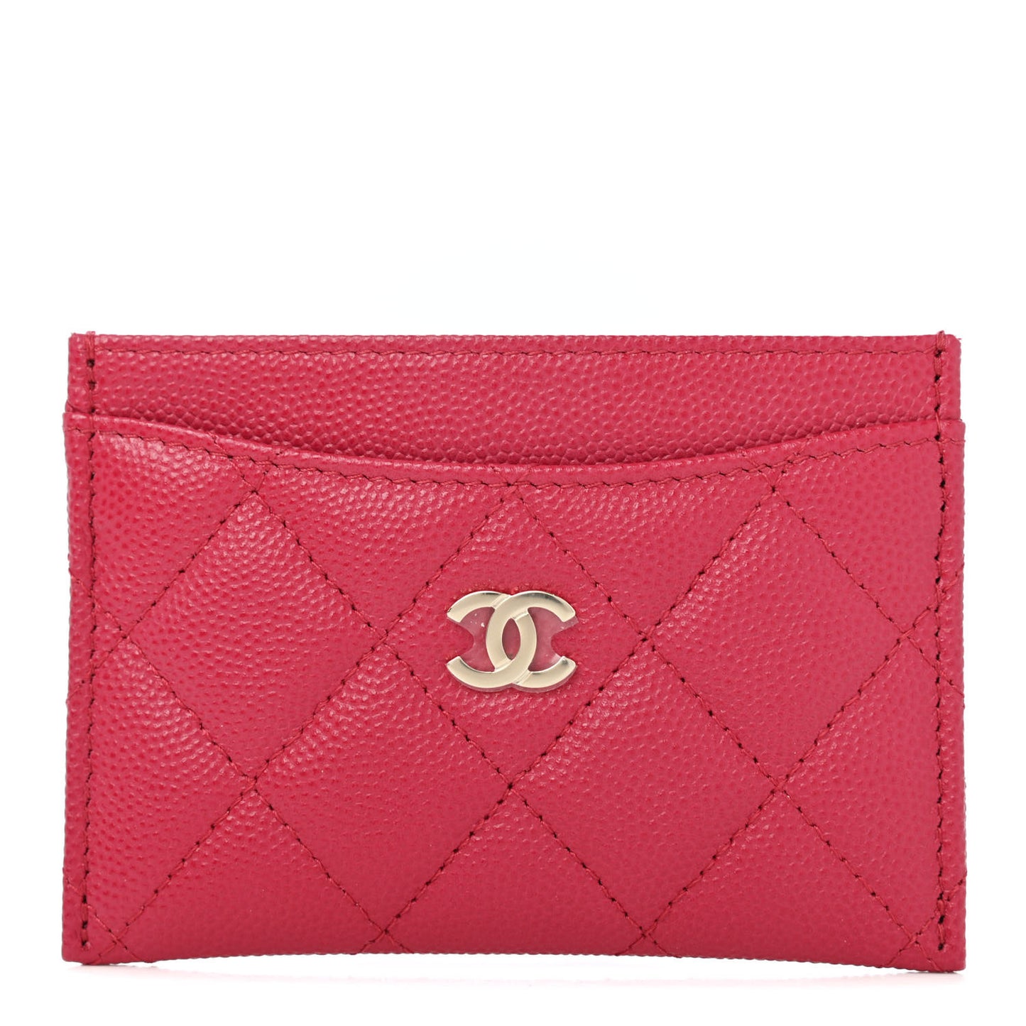 Caviar Quilted Card Holder Dark Pink
