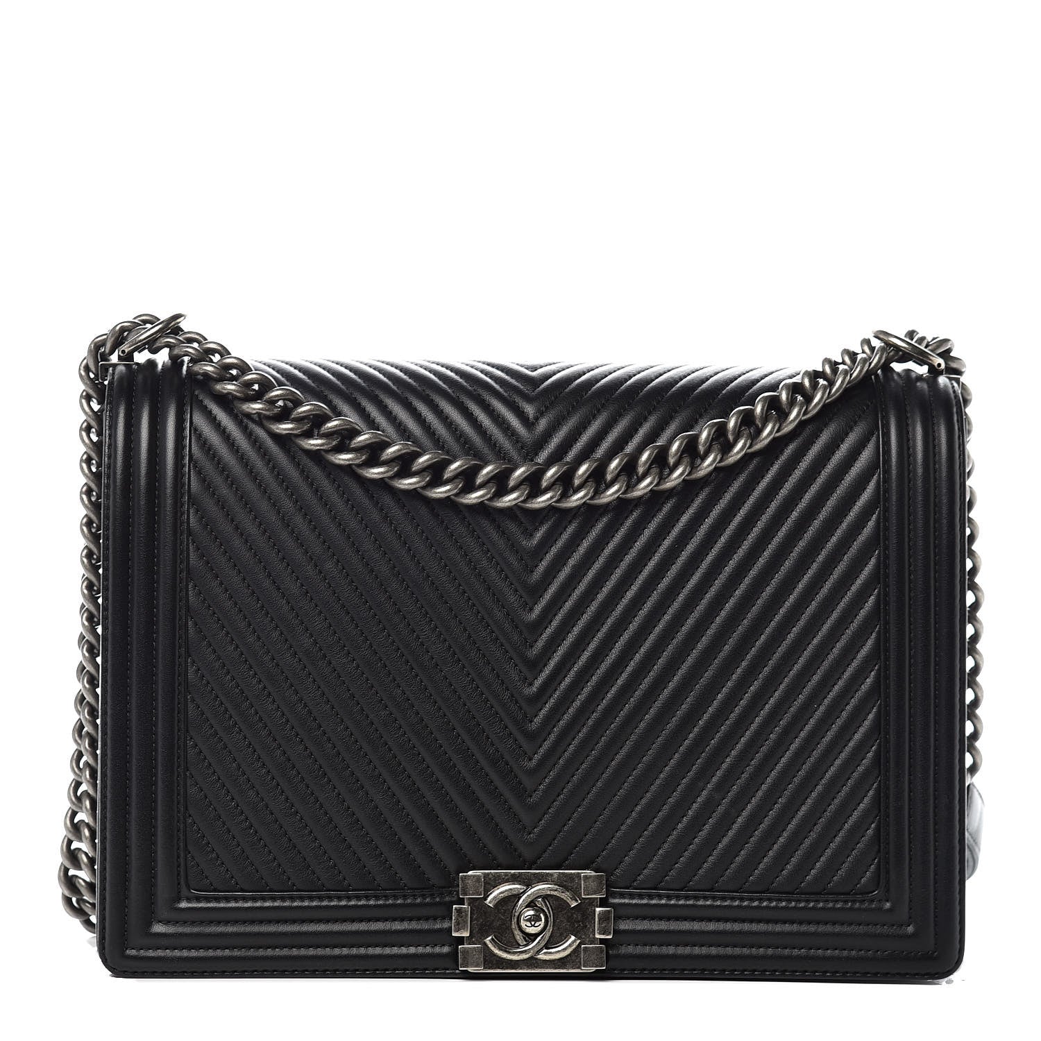 Chanel Calfskin Chevron Quilted Large Boy Flap Black 1 of 10