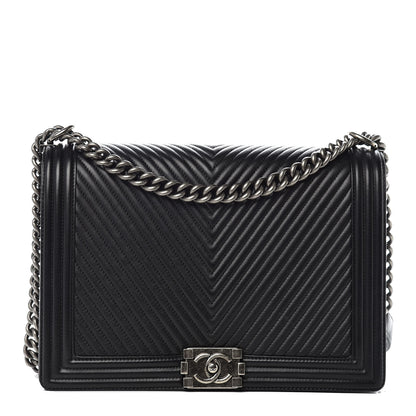 Chanel Calfskin Chevron Quilted Large Boy Flap Black 1 of 10