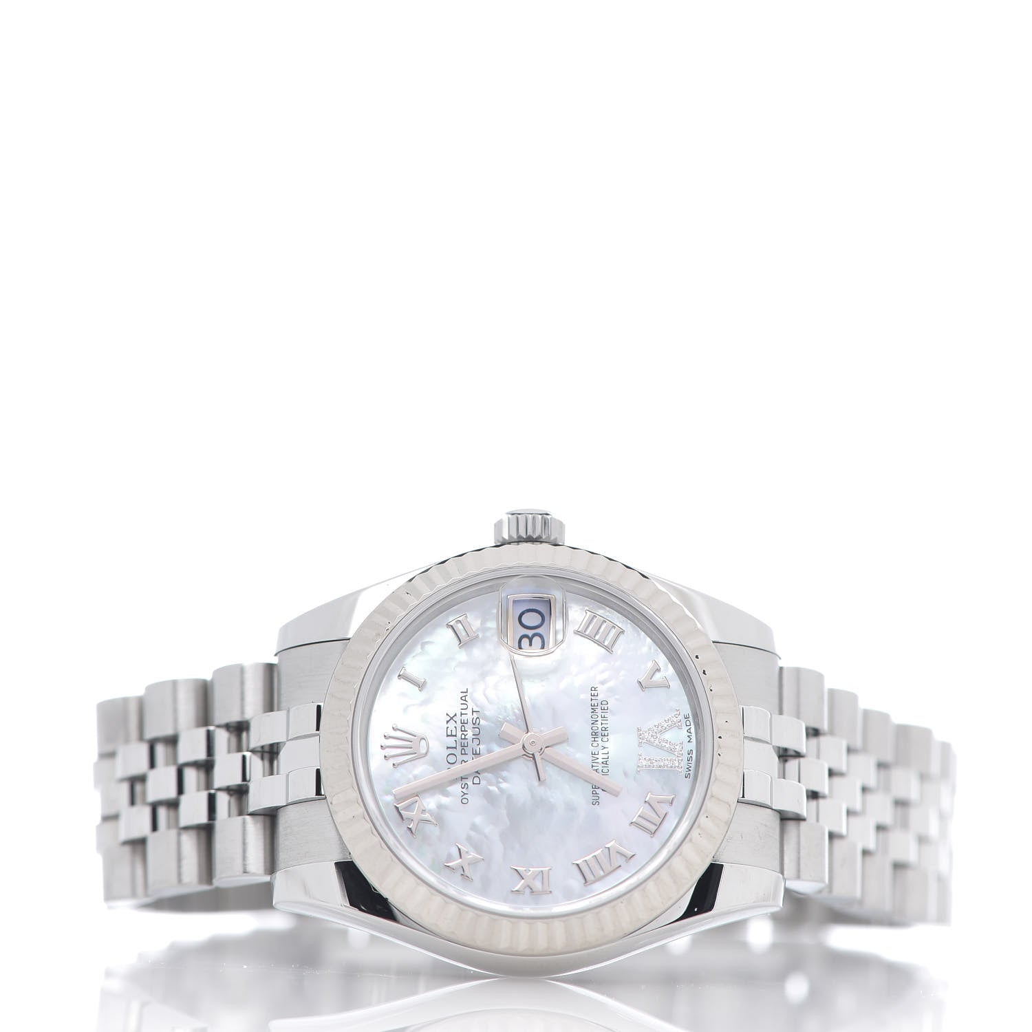 Rolex Stainless Steel 18K White Gold Diamond Mother of Pearl 31mm Oyster Perpetual Datejust Watch Roman 178274 3 of 8