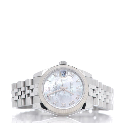 Rolex Stainless Steel 18K White Gold Diamond Mother of Pearl 31mm Oyster Perpetual Datejust Watch Roman 178274 3 of 8
